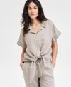 Charter Club Women's 100% Linen Tie-front Shirt, Created For Macy's In Flax Combo