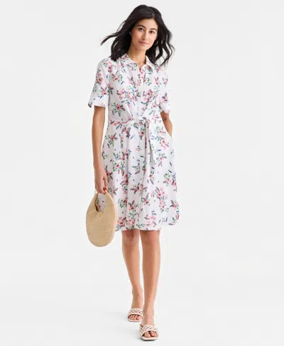 Charter Club Women's 100% Linen Tie-front Fit & Flare Dress, Created For Macy's In White