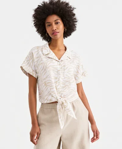 Charter Club Women's 100% Linen Tie-front Shirt, Created For Macy's In White