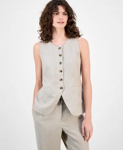 Charter Club Women's 100% Linen Vest, Macy's Exclusive In Gray