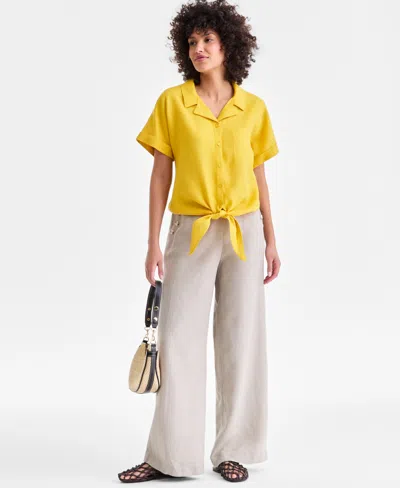 Charter Club Women's 100% Linen Wide-leg Sailor Pants, Macy's Exclusive In Gray