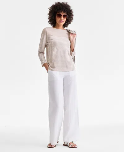 Charter Club Women's 100% Linen Wide-leg Sailor Pants, Macy's Exclusive In White