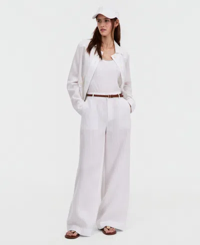 Charter Club Women's 100% Linen Woven Pleated Wide-leg Pants, Created For Macy's In White