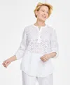 CHARTER CLUB WOMEN'S 100% LINEN WOVEN POPOVER TUNIC TOP, CREATED FOR MACY'S