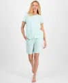 Charter Club Plus Size Cotton Floral Bermuda Pajamas Set, Created For Macy's In Blue
