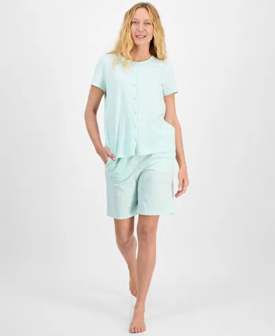CHARTER CLUB WOMEN'S 2-PC. COTTON BERMUDA SHORT PAJAMAS SET, CREATED FOR MACY'S