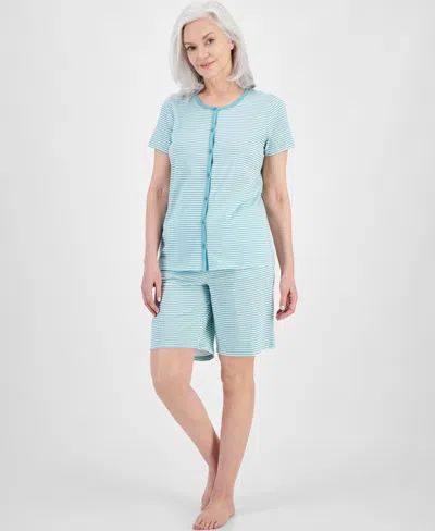 Charter Club Women's 2-pc. Cotton Bermuda Short Pajamas Set, Created For Macy's In Feeder Stripe