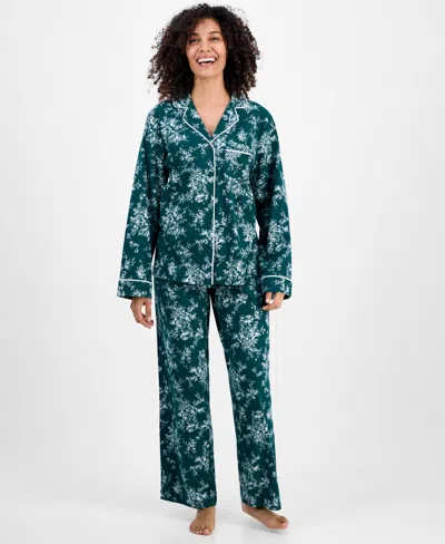 Charter Club Women's 2-pc. Cotton Flannel Packaged Pajamas Set, Created For Macy's In Green