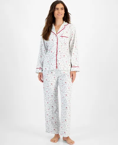 Charter Club Petite Women's Long-sleeve Cotton Flannel Packaged Pajama Set, Created For Macy's In Delicate Cardinal