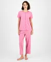 Charter Club Women's 2-pc. Cotton Printed Cropped Pajamas Set, Created For Macy's In Pink