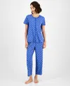 Charter Club Women's 2-pc. Cotton Printed Cropped Pajamas Set, Created For Macy's In Blue