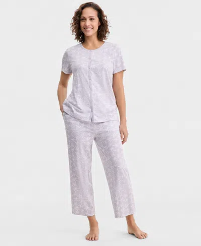 Charter Club Women's 2-pc. Cotton Printed Cropped Pajamas Set, Created For Macy's In Multi