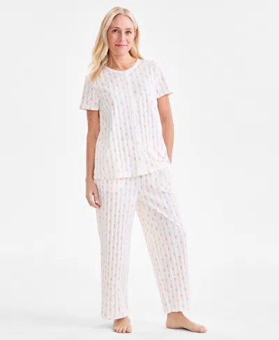 Charter Club Women's 2-pc. Cotton Printed Cropped Pajamas Set, Created For Macy's In Botanica Stripe