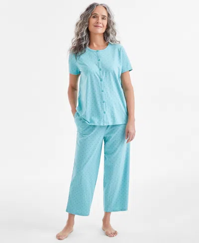 Charter Club Women's 2-pc. Cotton Printed Cropped Pajamas Set, Created For Macy's In Dot Trio Willow