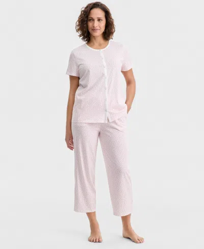 Charter Club Women's 2-pc. Cotton Printed Cropped Pajamas Set, Created For Macy's In Pink