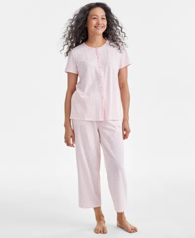 Charter Club Women's 2-pc. Cotton Printed Cropped Pajamas Set, Created For Macy's In Warm Blush