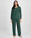 Charter Club Women's 2-pc. Printed Long-sleeve Packaged Pajamas Set, Created For Macy's In Green