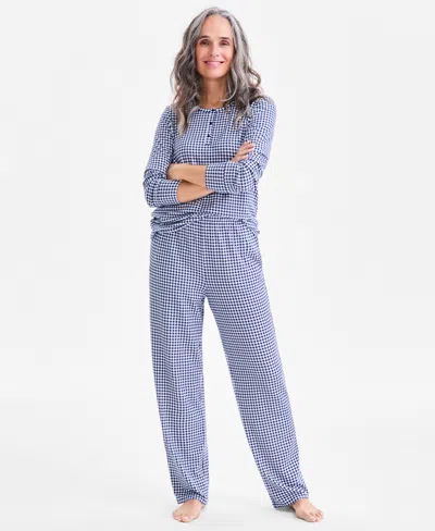 Charter Club Women's 2-pc. Printed Long-sleeve Packaged Pajamas Set, Created For Macy's In Blue
