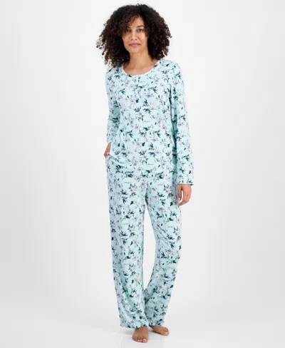 Charter Club Women's 2-pc. Printed Long-sleeve Packaged Pajamas Set, Created For Macy's In Blue