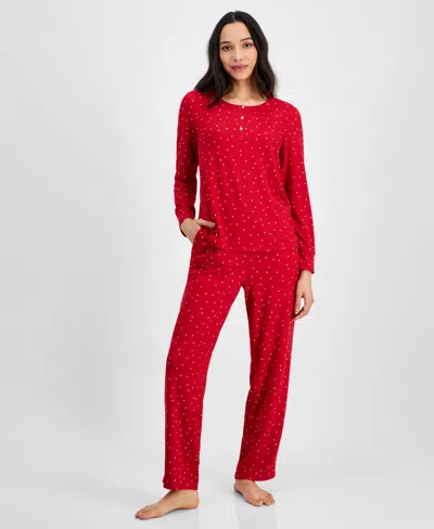 Charter Club Women's 2-pc. Printed Long-sleeve Packaged Pajamas Set, Created For Macy's In Ditsy Star Red