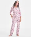 Charter Club Women's 2-pc. Printed Long-sleeve Packaged Pajamas Set, Created For Macy's In Pink