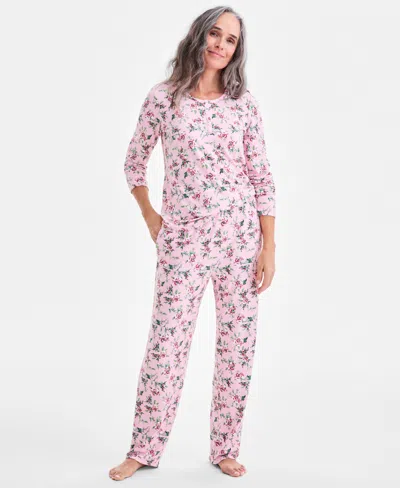 Charter Club Women's 2-pc. Printed Long-sleeve Packaged Pajamas Set, Created For Macy's In Pink