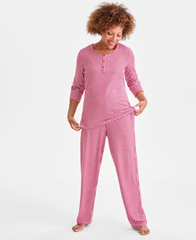 Charter Club Women's 2-pc. Printed Long-sleeve Packaged Pajamas Set, Created For Macy's In Red
