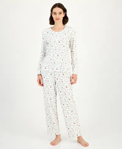 Charter Club Women's 2-pc. Printed Long-sleeve Packaged Pajamas Set, Created For Macy's In White