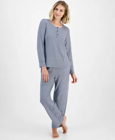 Charter Club Women's 2-pc. Printed Long-sleeve Packaged Pajamas Set, Created For Macy's In Gingham Check