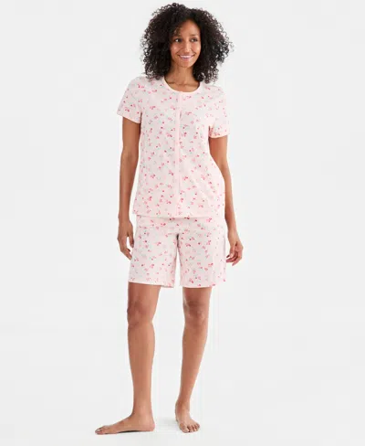 Charter Club Women's 2-pc. Cotton Bermuda Short Pajamas Set, Created For Macy's In Pink