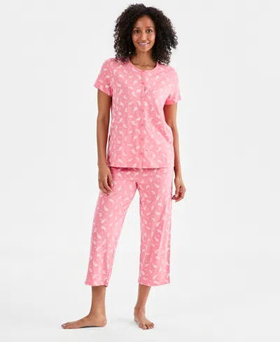 Charter Club Women's 2-pc. Cotton Printed Cropped Pajamas Set, Created For Macy's In Pink