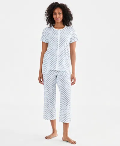 Charter Club Women's 2-pc. Cotton Printed Cropped Pajamas Set, Created For Macy's In Gold