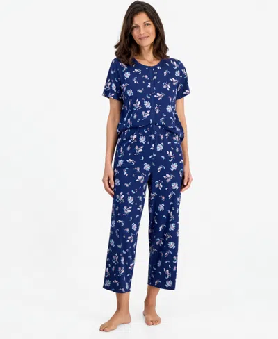 Charter Club Women's 2-pc. Cotton Printed Cropped Pajamas Set, Created For Macy's In Multi