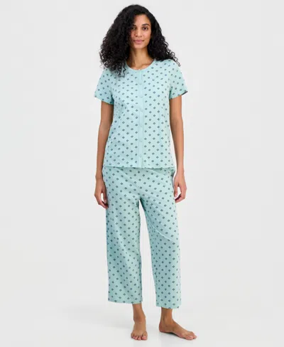 Charter Club Women's 2-pc. Cotton Printed Cropped Pajamas Set, Created For Macy's In Blue