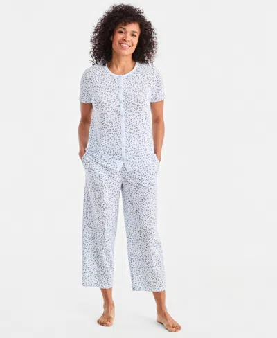 Charter Club Women's 2-pc. Cotton Printed Cropped Pajamas Set, Created For Macy's In White