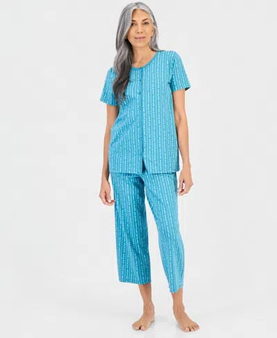 Charter Club Women's 2-pc. Cotton Printed Cropped Pajamas Set, Created For Macy's In Blue