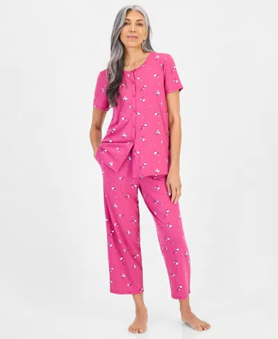 Charter Club Women's 2-pc. Cotton Printed Cropped Pajamas Set, Created For Macy's In Pink