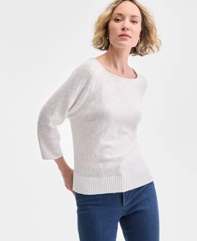 Charter Club Women's 3/4-sleeve Linen-blend Sweater, Exclusively At Macy's In Bright White