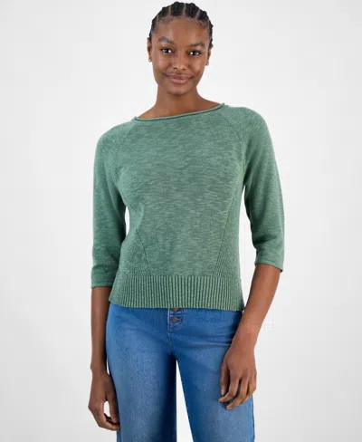 Charter Club Women's 3/4-sleeve Linen-blend Sweater, Exclusively At Macy's In Cool Olive