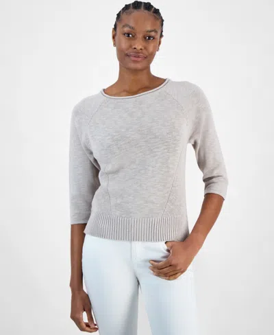 Charter Club Women's 3/4-sleeve Linen-blend Sweater, Exclusively At Macy's In Sycamore Heather