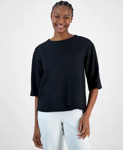 Charter Club Women's 3/4-sleeve 100% Linen Top, Exclusively At Macy's In Deep Black