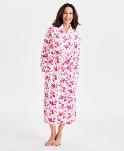 Charter Club Women's Belted Floral Flannel Robe Sleepwear In White