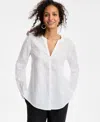 CHARTER CLUB WOMEN'S BUTTON-DOWN ROLL-TAB-SLEEVE WOVEN 100% LINEN TOP, EXCLUSIVELY AT MACY'S