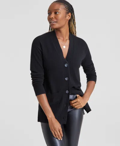 Charter Club Women's Button-front 100% Cashmere Cardigan, Created For Macy's In Classic Black