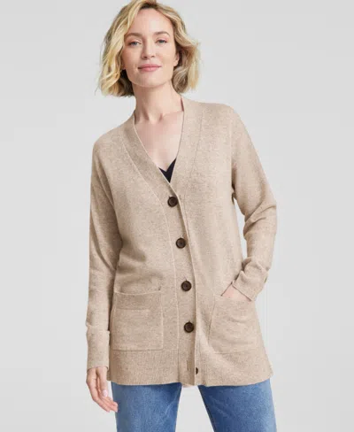 Charter Club Women's Button-front 100% Cashmere Cardigan, Created For Macy's In Pearl Taupe Heather