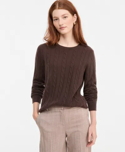 Charter Club Women's Cable-knit Crewneck 100% Cashmere Sweater, Macy's Exclusive In Brown