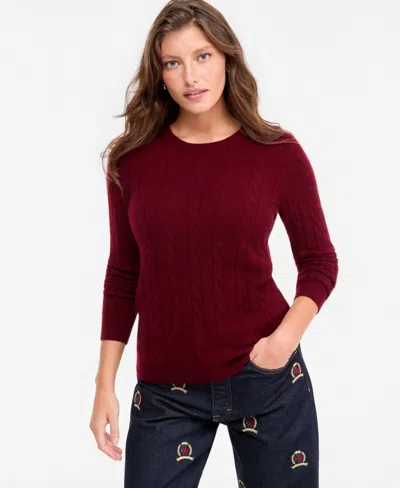 Charter Club Women's Cable-knit Crewneck 100% Cashmere Sweater, Macy's Exclusive In Red