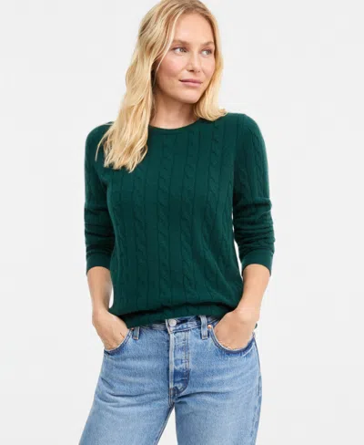 Charter Club Women's Cable-knit Crewneck 100% Cashmere Sweater, Macy's Exclusive In Green