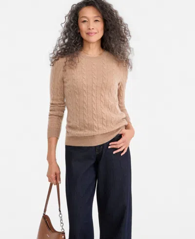 Charter Club Women's Cable-knit Crewneck 100% Cashmere Sweater, Macy's Exclusive In Brown