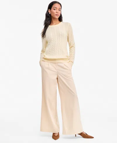 Charter Club Women's Cable-knit Crewneck 100% Cashmere Sweater, Macy's Exclusive In Neutral